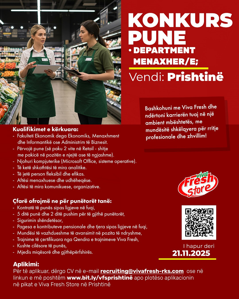 Department Menaxher/e - Prishtinë